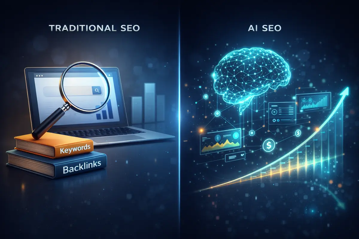 A conceptual comparison between AI-driven SEO strategies and traditional search engine optimization techniques for website ranking