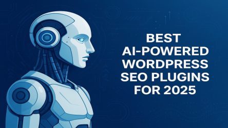 Illustration of top AI-powered SEO plugins for WordPress in 2025, with plugin icons, graphs, and optimization elements