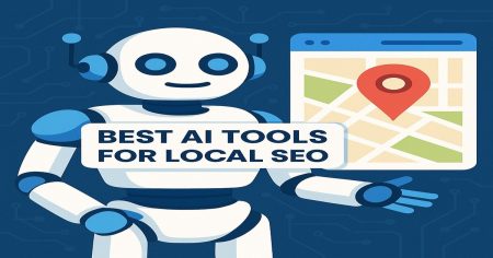 Illustration of robotic AI analyzing Google Maps for local SEO optimization