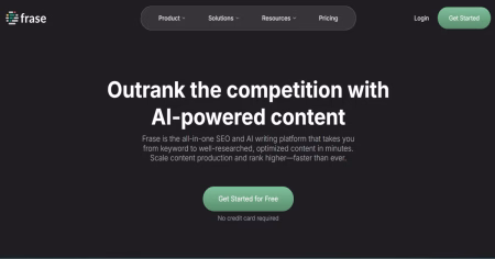Frase.io AI SEO content writing tool with futuristic digital brain and glowing analytics chart
