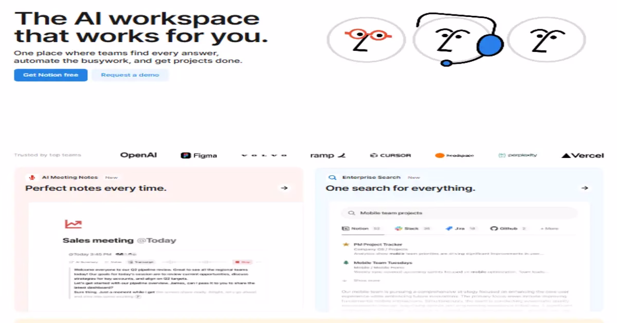 Notion AI dashboard interface with writing assistant features in 2025