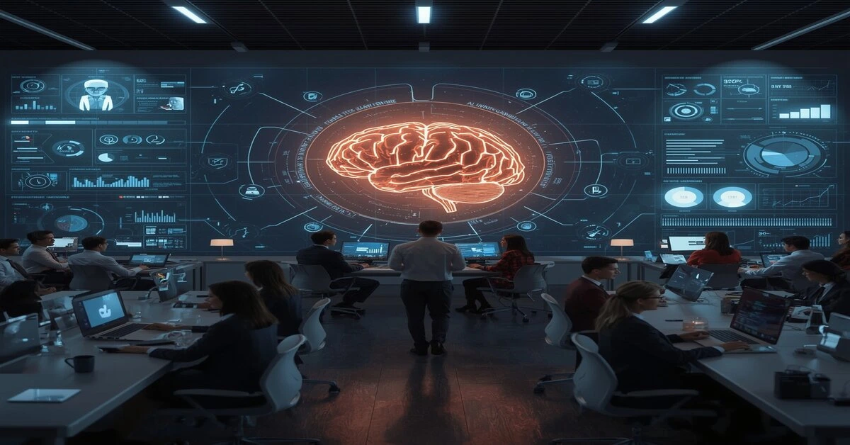 Business professionals using AI tools in an office, facing deployment challenges – by StarmarkAI