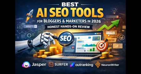 Best AI SEO tools for bloggers and affiliate marketers in 2026 including Jasper, Surfer SEO, Outranking, and NeuronWriter
