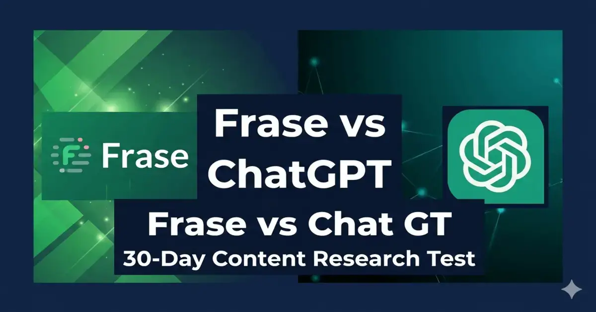 A side-by-side comparison of Frase and ChatGPT interface for SEO content research and SERP analysis.