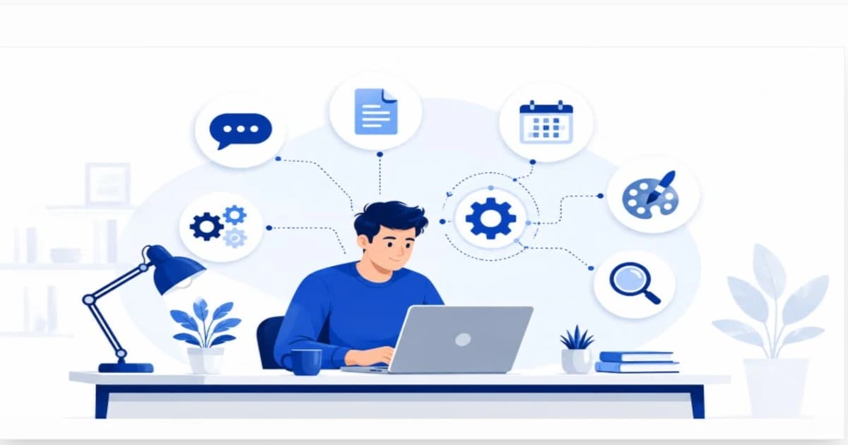 2026 AI tool stack for solopreneurs — writing, design, scheduling, and automation icons